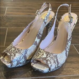 Vince Camuto Snakeskin Peep Toe Heels